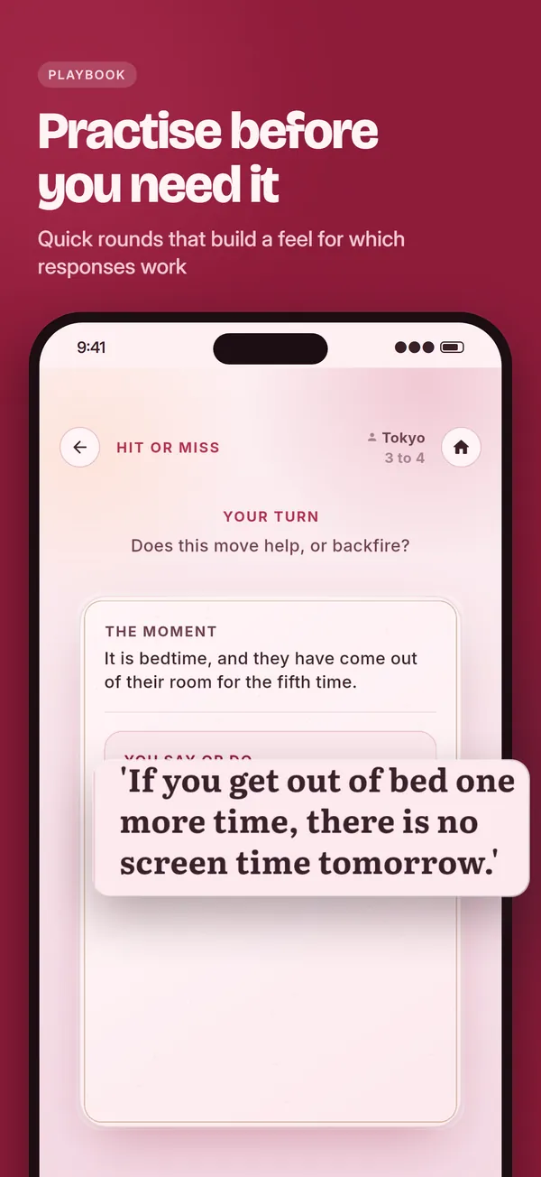 PlayBook practice card: is this response a hit or a miss?